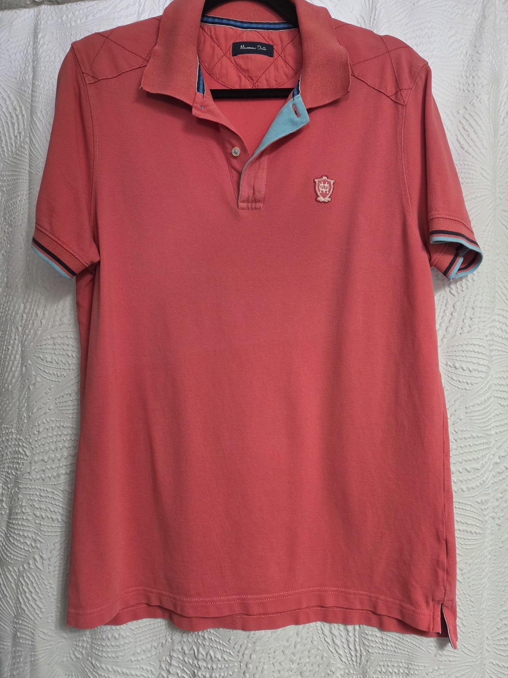 Massimo Dutti Men’s Coral Polo with Light Blue Trim